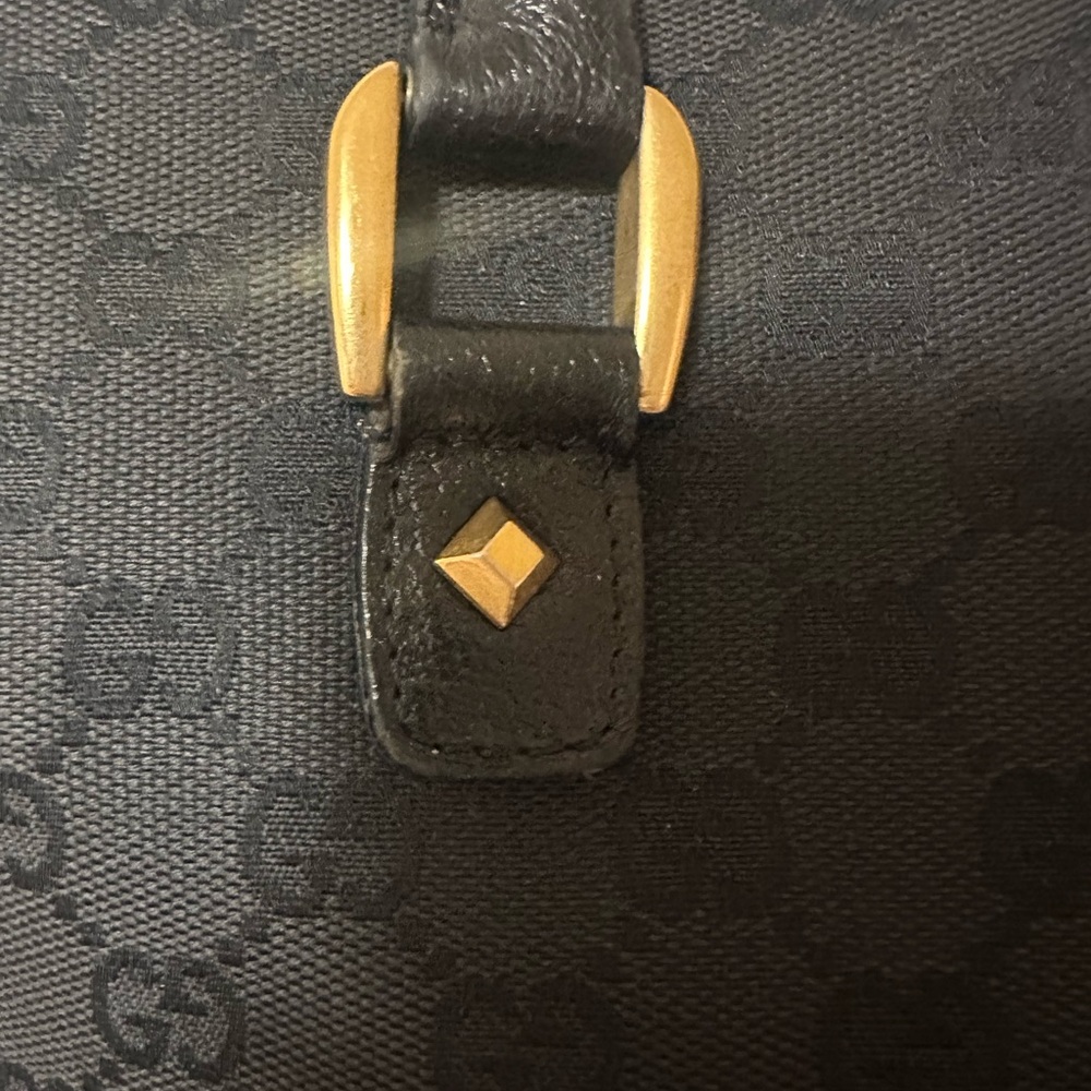 Gucci GG Canvas Tote Bag In Black Leather With Studs - Picture 6 of 16